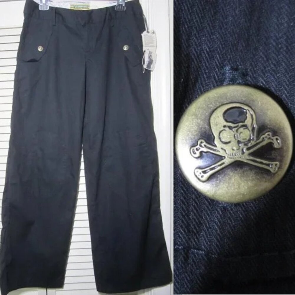 LIBERTINE for Target Black Pants Skull & Crossbones Buttons Cotton Wide Leg s/m